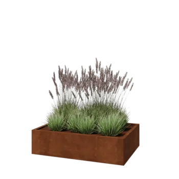 Jardinière en acier Corten - Rectangle - 120 x 80 x 30 cm - Avec plaque de fond