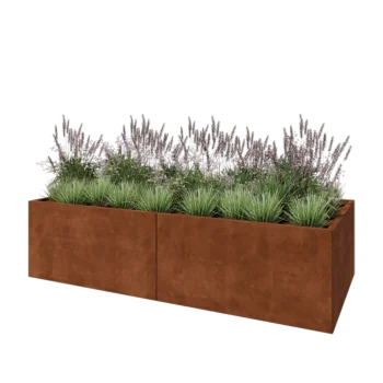 Jardinière XXL en acier Corten - Rectangle - 240 x 100 x 60 cm - Avec plaque de fond
