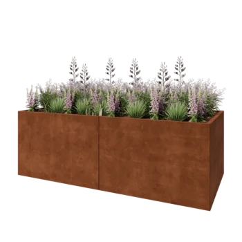 Jardinière XXL en acier Corten - Rectangle - 240 x 100 x 80 cm - Sanc plaque de fond