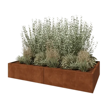 Jardinière XXL en acier Corten - Rectangle - 240 x 120 x 40 cm - Avec plaque de fond