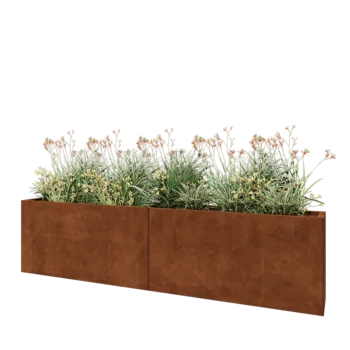 Jardinière XXL en acier Corten - Rectangle - 240 x 30 x 60 cm - Avec plaque de fond