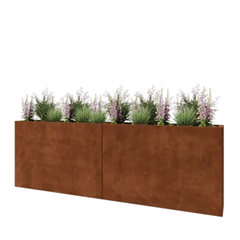 Jardinière XXL en acier Corten - Rectangle - 240 x 30 x 80 cm - Sanc plaque de fond