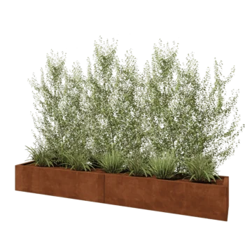 Jardinière XXL en acier Corten - Rectangle - 240 x 40 x 30 cm - Sanc plaque de fond