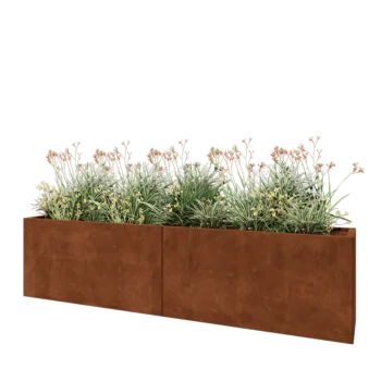 Jardinière XXL en acier Corten - Rectangle - 240 x 40 x 60 cm - Avec plaque de fond