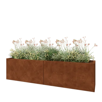 Jardinière XXL en acier Corten - Rectangle - 240 x 50 x 60 cm - Avec plaque de fond