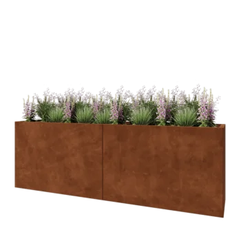 Jardinière XXL en acier Corten - Rectangle - 240 x 50 x 80 cm - Avec plaque de fond