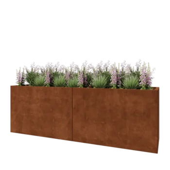 Jardinière XXL en acier Corten - Rectangle - 240 x 60 x 80 cm - Sanc plaque de fond