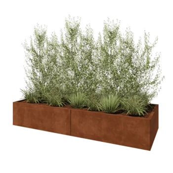 Jardinière XXL en acier Corten - Rectangle - 240 x 80 x 40 cm - Sanc plaque de fond