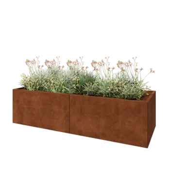 Jardinière XXL en acier Corten - Rectangle - 240 x 80 x 60 cm - Sanc plaque de fond