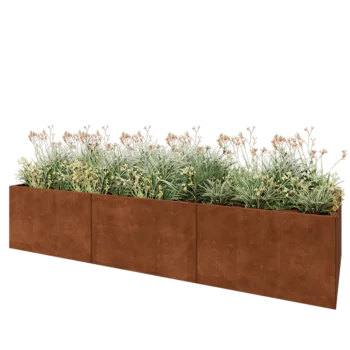 Jardinière XXL en acier Corten - Rectangle - 300 x 100 x 60 cm - Sanc plaque de fond