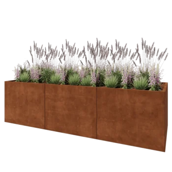 Jardinière XXL en acier Corten - Rectangle - 300 x 100 x 80 cm - Sanc plaque de fond