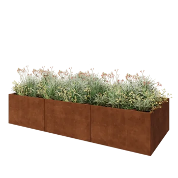 Jardinière XXL en acier Corten - Rectangle - 300 x 120 x 60 cm - Avec plaque de fond