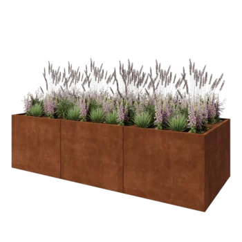 Jardinière XXL en acier Corten - Rectangle - 300 x 120 x 80 cm - Avec plaque de fond