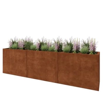 Jardinière XXL en acier Corten - Rectangle - 300 x 50 x 80 cm - Avec plaque de fond