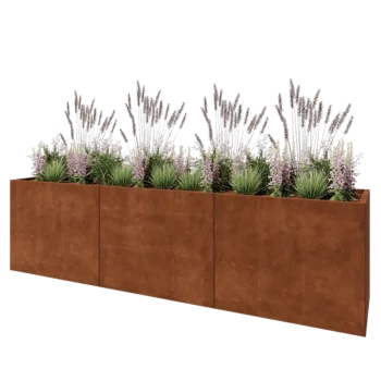 Jardinière XXL en acier Corten - Rectangle - 300 x 60 x 80 cm - Sanc plaque de fond
