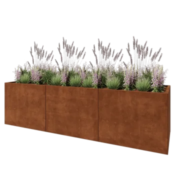 Jardinière XXL en acier Corten - Rectangle - 300 x 80 x 80 cm - Sanc plaque de fond