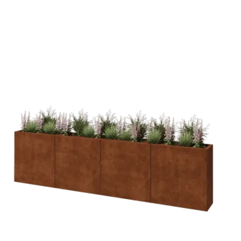 Jardinière XXL en acier Corten - Rectangle - 320 x 30 x 80 cm - Sanc plaque de fond