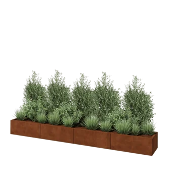 Jardinière XXL en acier Corten - Rectangle - 320 x 40 x 30 cm - Sanc plaque de fond