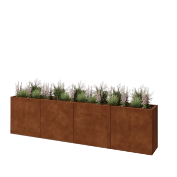 Jardinière XXL en acier Corten - Rectangle - 320 x 40 x 80 cm - Avec plaque de fond