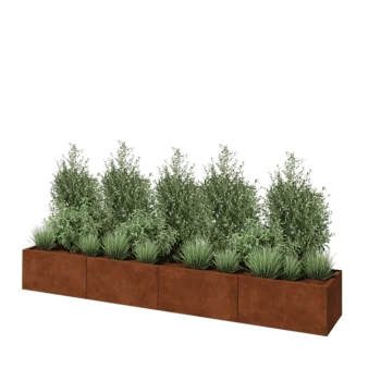 Jardinière XXL en acier Corten - Rectangle - 320 x 50 x 40 cm - Sanc plaque de fond