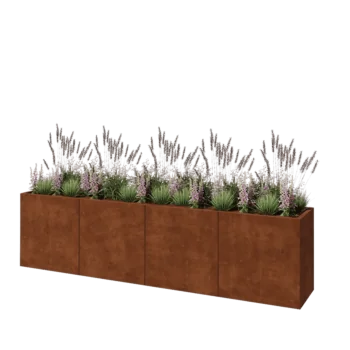 Jardinière XXL en acier Corten - Rectangle - 320 x 50 x 80 cm - Sanc plaque de fond