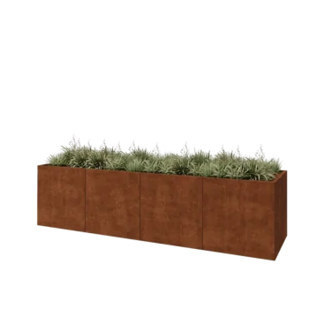 Jardinière XXL en acier Corten - Rectangle - 400 x 100 x 100 cm - Avec plaque de fond