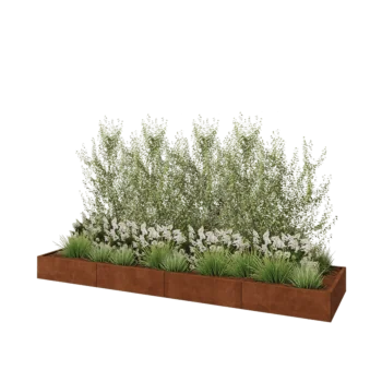 Jardinière XXL en acier Corten - Rectangle - 400 x 100 x 30 cm - Sanc plaque de fond