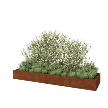 Jardinière XXL en acier Corten - Rectangle - 400 x 100 x 40 cm - Avec plaque de fond