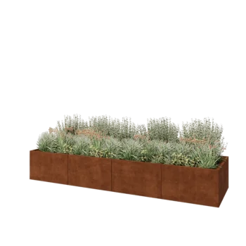 Jardinière XXL en acier Corten - Rectangle - 400 x 100 x 60 cm - Avec plaque de fond