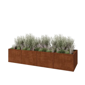 Jardinière XXL en acier Corten - Rectangle - 400 x 120 x 80 cm - Avec plaque de fond