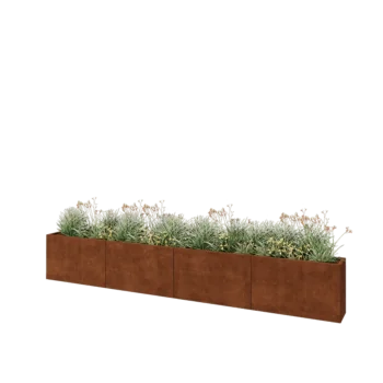 Jardinière XXL en acier Corten - Rectangle - 400 x 30 x 60 cm - Avec plaque de fond