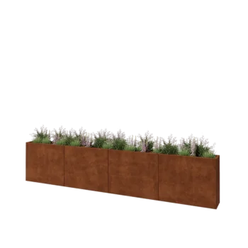 Jardinière XXL en acier Corten - Rectangle - 400 x 30 x 80 cm - Sanc plaque de fond