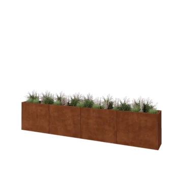 Jardinière XXL en acier Corten - Rectangle - 400 x 40 x 80 cm - Avec plaque de fond