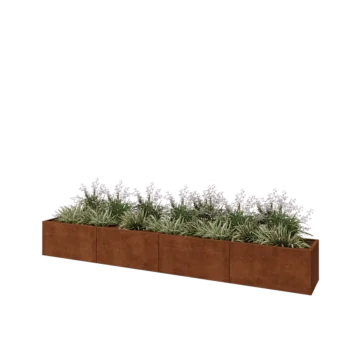 Jardinière XXL en acier Corten - Rectangle - 400 x 50 x 50 cm - Avec plaque de fond