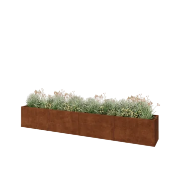 Jardinière XXL en acier Corten - Rectangle - 400 x 50 x 60 cm - Avec plaque de fond