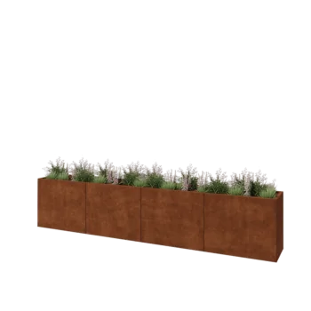 Jardinière XXL en acier Corten - Rectangle - 400 x 50 x 80 cm - Sanc plaque de fond