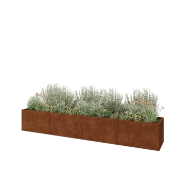 Jardinière XXL en acier Corten - Rectangle - 400 x 60 x 60 cm - Sanc plaque de fond