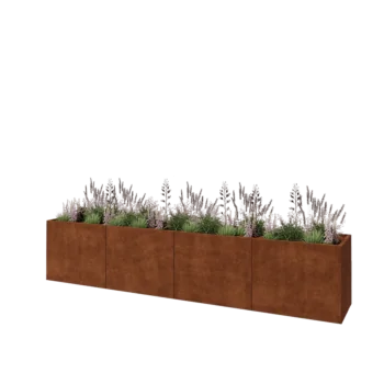 Jardinière XXL en acier Corten - Rectangle - 400 x 60 x 80 cm - Avec plaque de fond