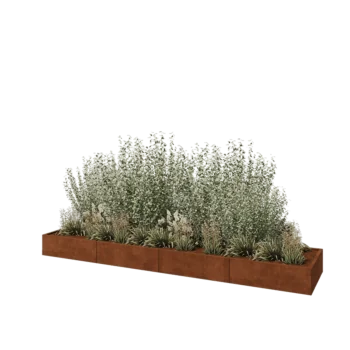 Jardinière XXL en acier Corten - Rectangle - 400 x 80 x 30 cm - Sanc plaque de fond