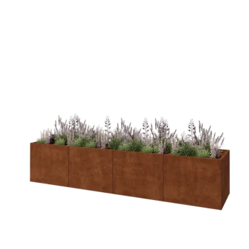 Jardinière XXL en acier Corten - Rectangle - 400 x 80 x 80 cm - Avec plaque de fond