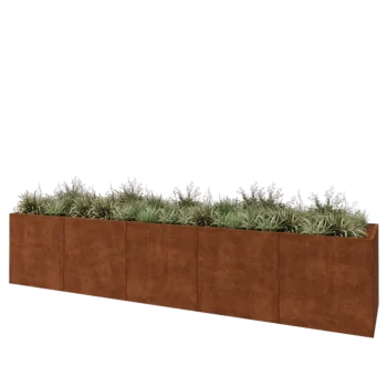 Jardinière XXL en acier Corten - Rectangle - 500 x 100 x 100 cm - Avec plaque de fond