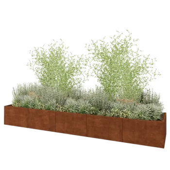 Jardinière XXL en acier Corten - Rectangle - 500 x 100 x 60 cm - Sanc plaque de fond
