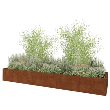 Jardinière XXL en acier Corten - Rectangle - 500 x 120 x 60 cm - Sanc plaque de fond