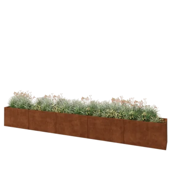 Jardinière XXL en acier Corten - Rectangle - 500 x 50 x 60 cm - Avec plaque de fond