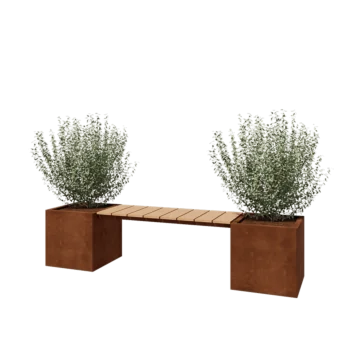 Jardinière en acier Corten - Carré - 221,2 x 50 x 50 cm - Avec banc - Avec plaque de fond