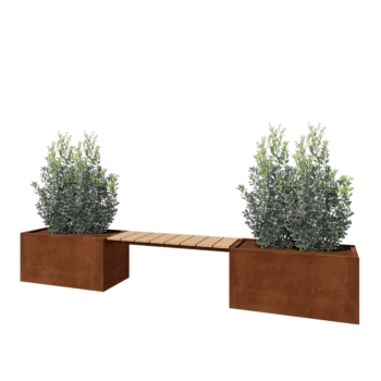 Jardinière en acier Corten - Rectangle - 321,2 x 50 x 50 cm - Avec banc - Avec plaque de fond