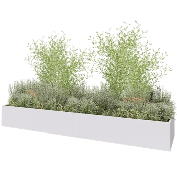 Jardinière XXL en acier - Rectangle - 480 x 100 x 60 cm - RAL9010 mat (blanc) - Sanc plaque de fond