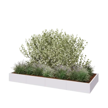 Jardinière XXL en acier - Rectangle - 320 x 120 x 30 cm - RAL9010 mat (blanc) - Avec plaque de fond