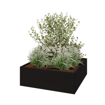 Jardinière en acier - Carré - 120 x 120 x 40 cm - RAL9005 mat (noir) - Sanc plaque de fond