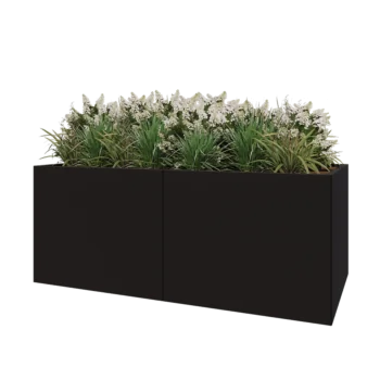 Jardinière XXL en acier - Rectangle - 200 x 100 x 80 cm - RAL9005 mat (noir) - Sanc plaque de fond